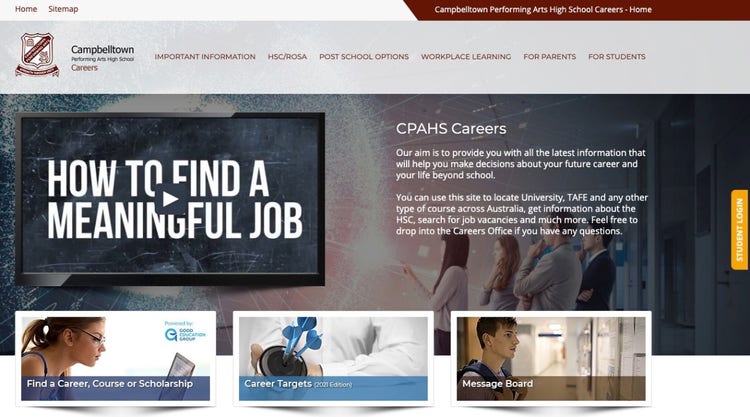 Screenshot of careers website
